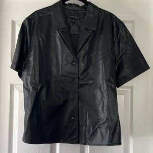 Women’s black pleather camp shirt from Banana Republic.